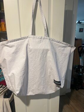 Away White Canvas Tote with Logo Patch